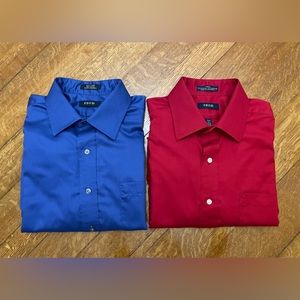 IZOD Men’s Dress Shirts, Long Sleeve, Red Blue, Size 16-1/2 Large Slim Fit